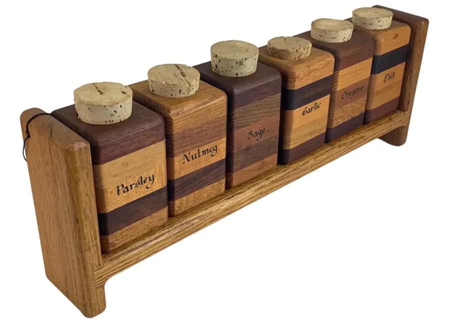 Hand-Made Modernist Wood Spice Jar Rack - Eat Drink Home - Brown