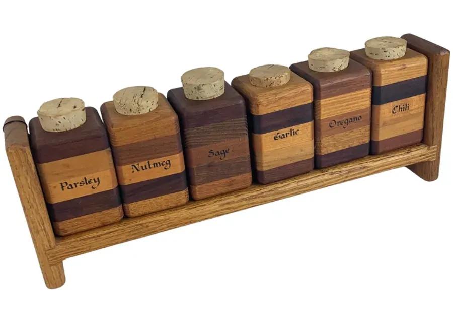 Hand-Made Modernist Wood Spice Jar Rack - Eat Drink Home - Brown