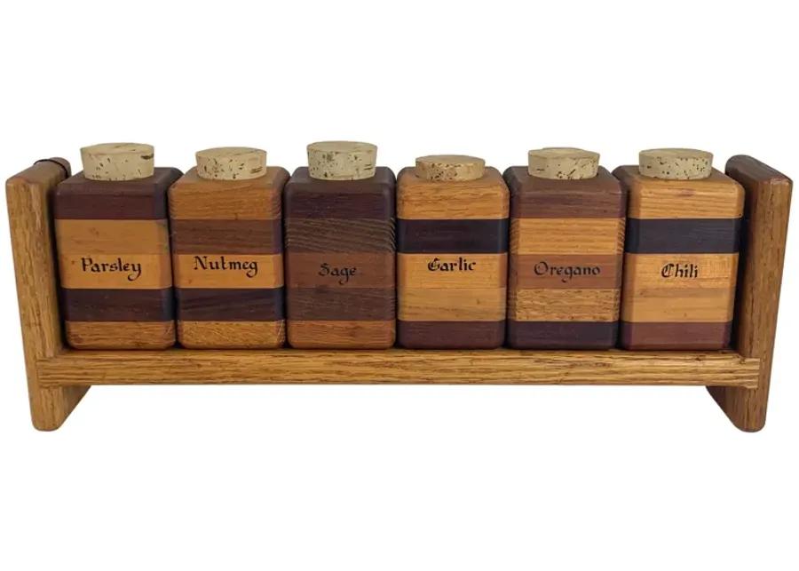 Hand-Made Modernist Wood Spice Jar Rack - Eat Drink Home - Brown