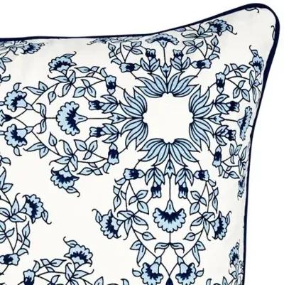 Flora Pillow - Ivory/Royal Blue