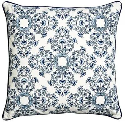 Flora Pillow - Ivory/Royal Blue