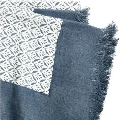 Azura Throw - Ivory/Denim Blue - Lightweight, Soft, Warm, Fringed