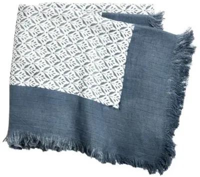 Azura Throw - Ivory/Denim Blue - Lightweight, Soft, Warm, Fringed