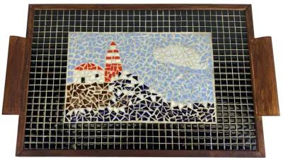 Hand-Made Mosaic Lighthouse Traytray - Eat Drink Home - Black