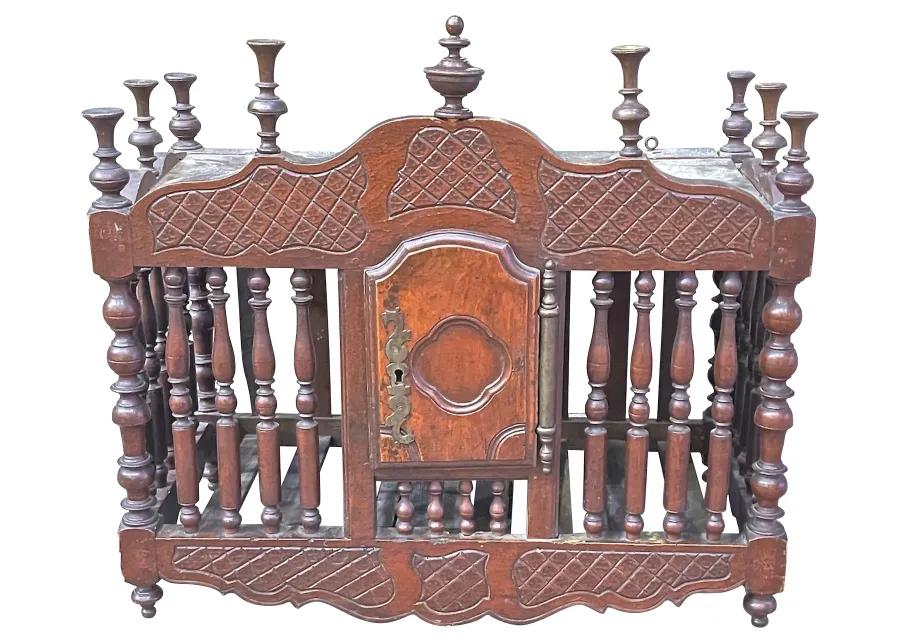 Antique French Wood Panetiere - Vermilion Designs - Brown