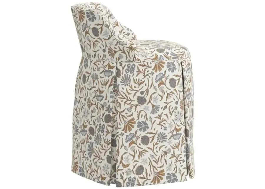 Addie Vanity Stool - Vine Botanical - Handcrafed in The USA - Blue - Versatile, Comfortable, Functional