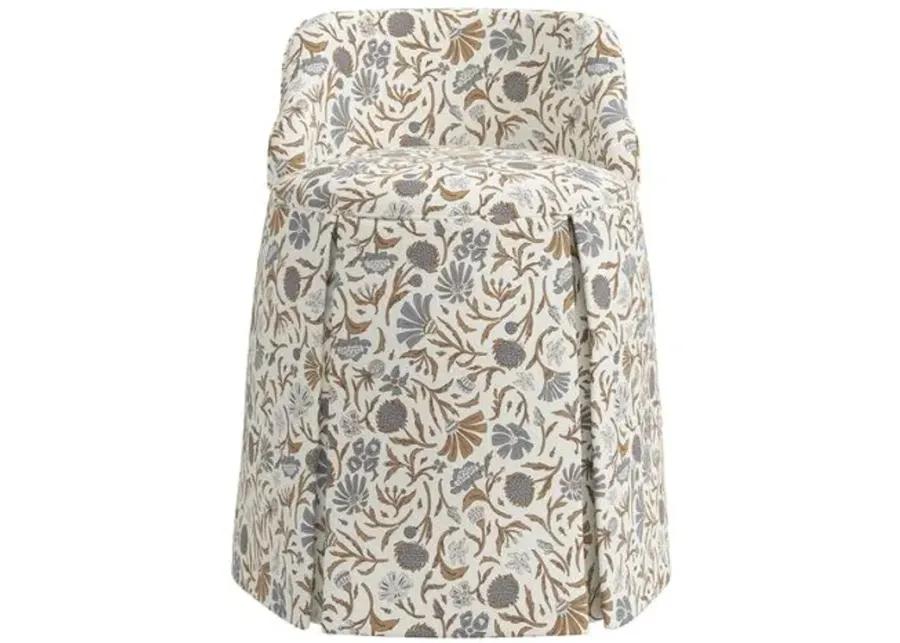 Addie Vanity Stool - Vine Botanical - Handcrafed in The USA - Blue - Versatile, Comfortable, Functional