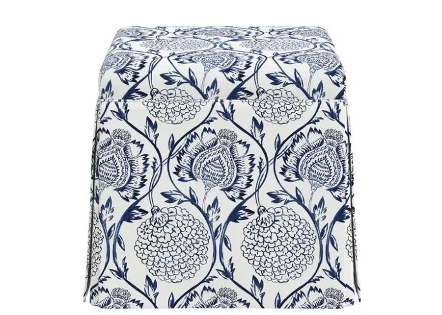 Anne Skirted Ottoman - Ranjit Floral - Blue