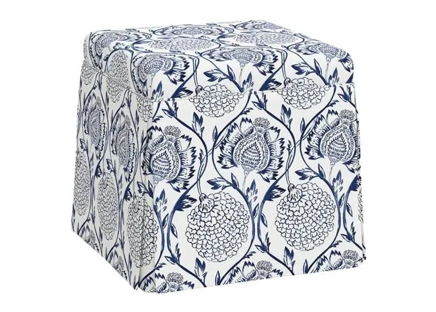 Anne Skirted Ottoman - Ranjit Floral - Blue