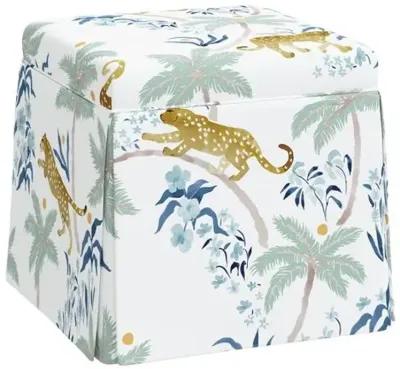 Anne Skirted Ottoman - Palm Leopard - Blue