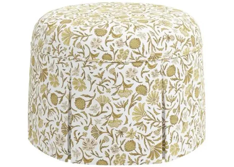 Liza Skirted Ottoman - Vine Botanical - Yellow