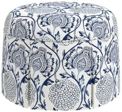 Liza Skirted Ottoman - Ranjit Floral - Handcrafted - Blue