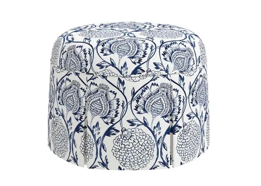 Liza Skirted Ottoman - Ranjit Floral - Handcrafted - Blue