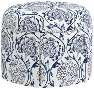 Liza Skirted Ottoman - Ranjit Floral - Handcrafted - Blue