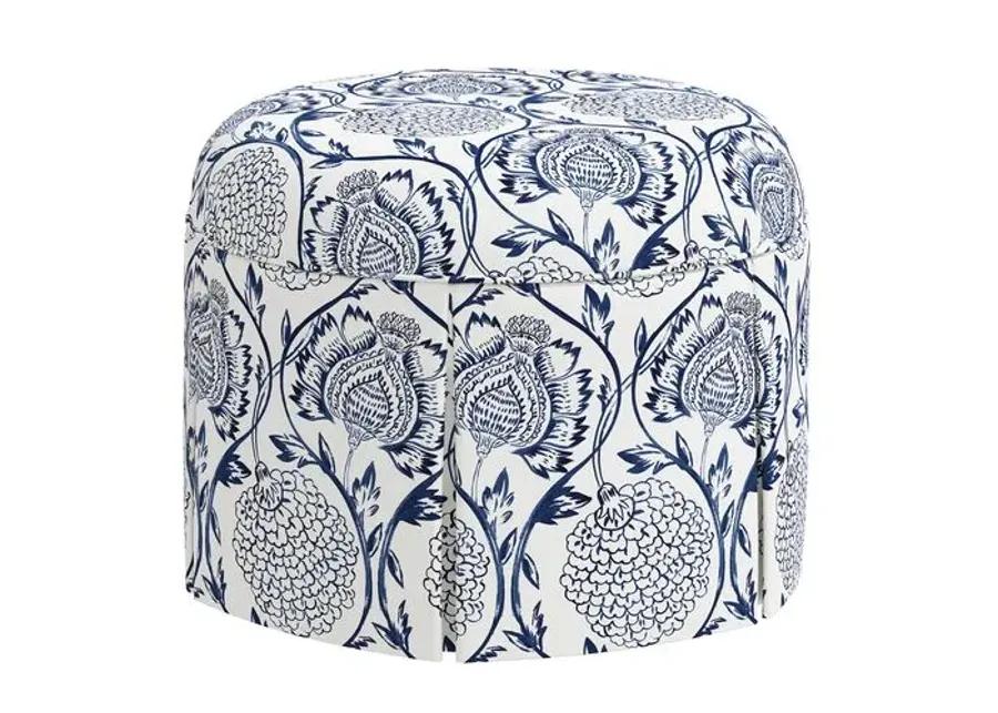 Liza Skirted Ottoman - Ranjit Floral - Handcrafted - Blue