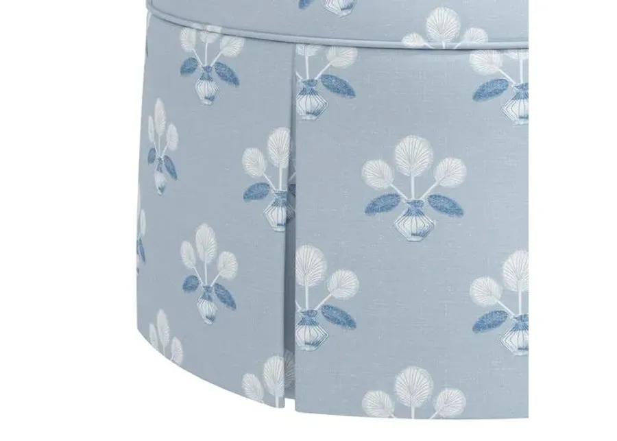 Liza Skirted Ottoman - Block Vase Floral - Blue