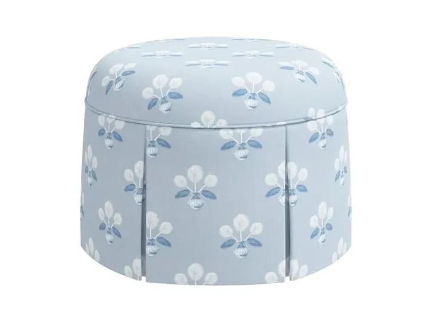 Liza Skirted Ottoman - Block Vase Floral - Blue