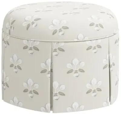 Liza Skirted Ottoman - Block Vase Floral - Beige