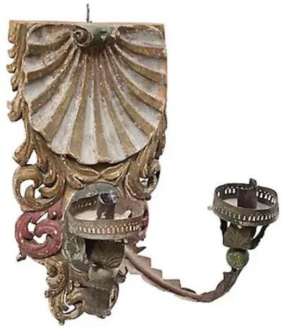 Antique Carved Shell Candle Sconce - Vermilion Designs - brown