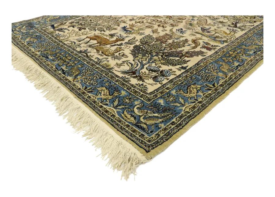 4'6" x 7' Persian Hunting Qum Rug - Esmaili Rugs & Antiques - Blue - Blue