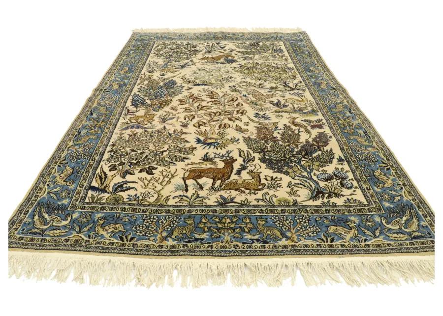 4'6" x 7' Persian Hunting Qum Rug - Esmaili Rugs & Antiques - Blue - Blue