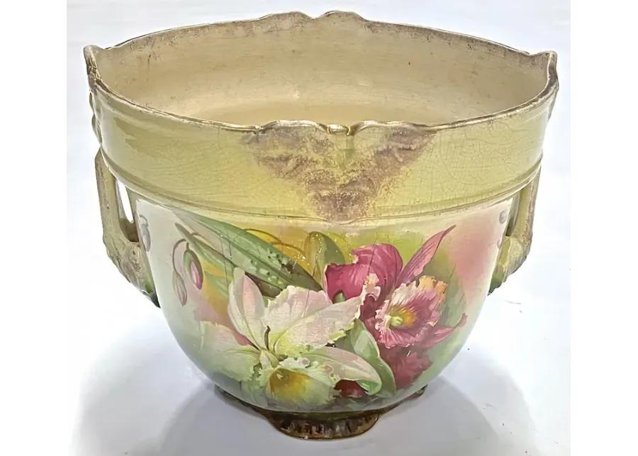 Large Antique English Floral Cachepot - Vermilion Designs - Brown