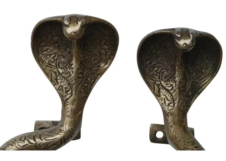 Large Brass Cobra Door Handles - a Pair - Interesting Things - Gold