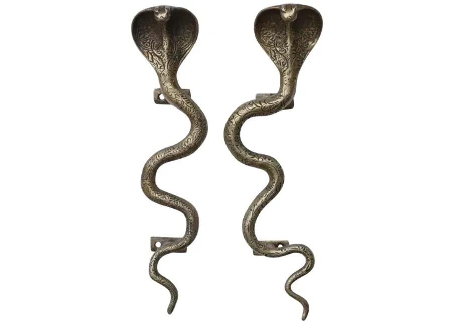 Large Brass Cobra Door Handles - a Pair - Interesting Things - Gold