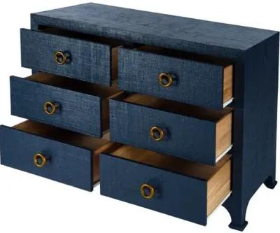 Kos 6-Drawer Raffia Dresser - Blue