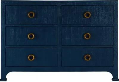 Kos 6-Drawer Raffia Dresser - Blue