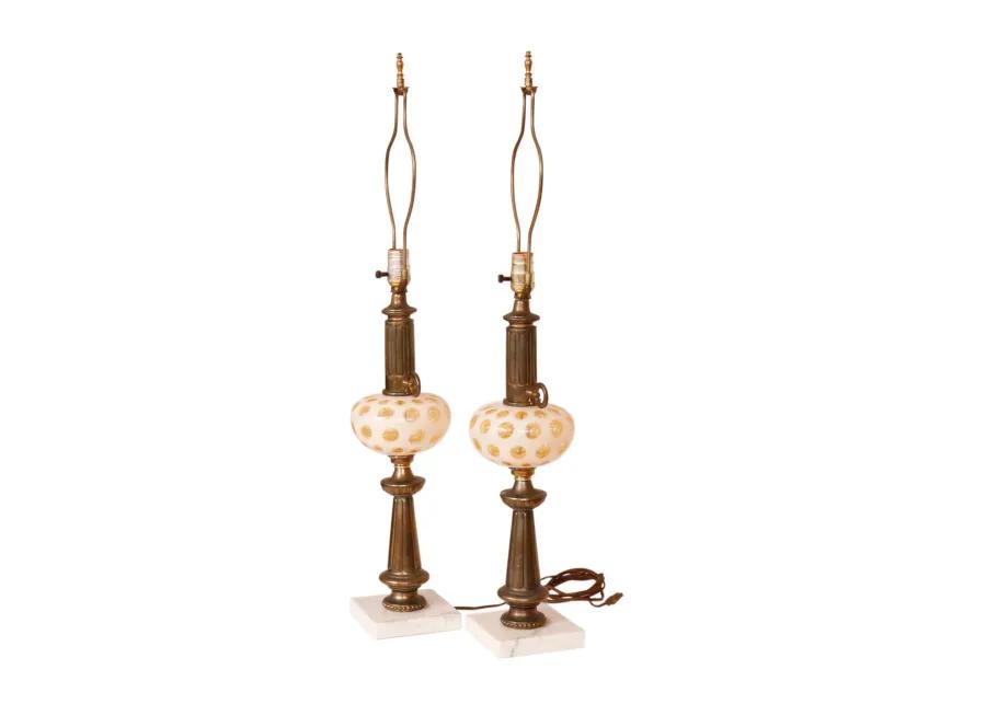 Mid Century Brass & Glass Lamps - Set of 2 - Interesting Things