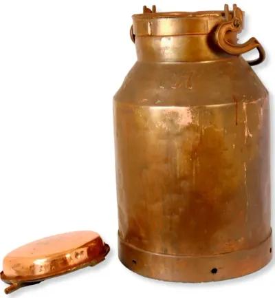 Large French Copper Dairy Milk Can w/Lid - New England Mercantile - Brown