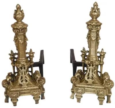 Musical Regency Brass Andirons - a Pair - Interesting Things - Gold