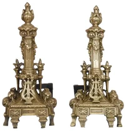 Musical Regency Brass Andirons - a Pair - Interesting Things - Gold