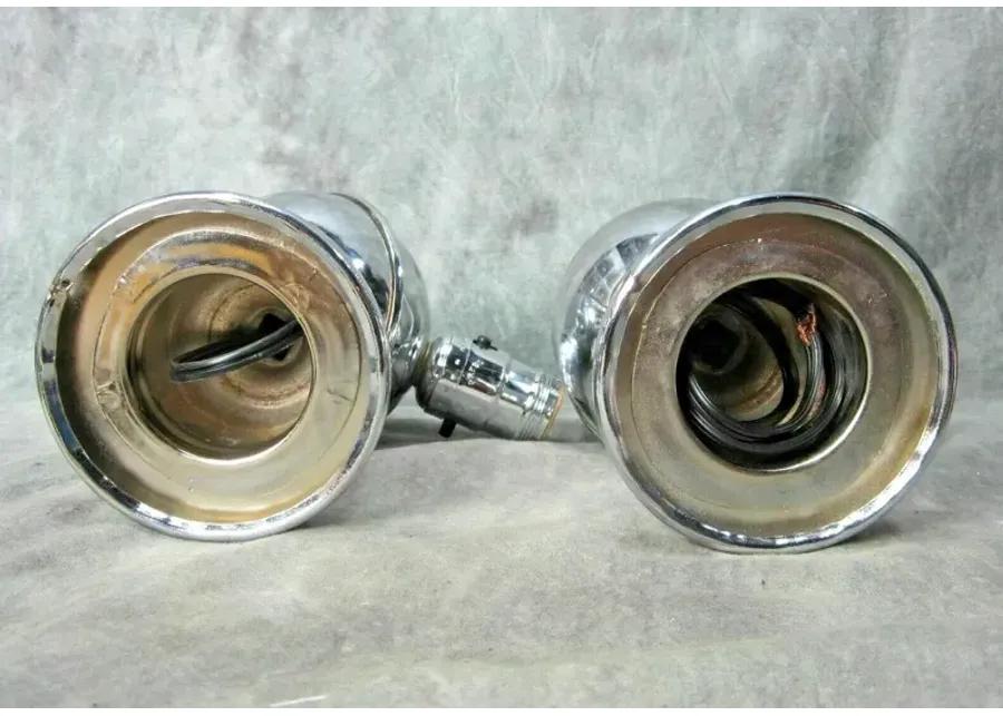 Pr Art Deco "Saturn" Chrome Wall Sconces - Something Vintage - Silver