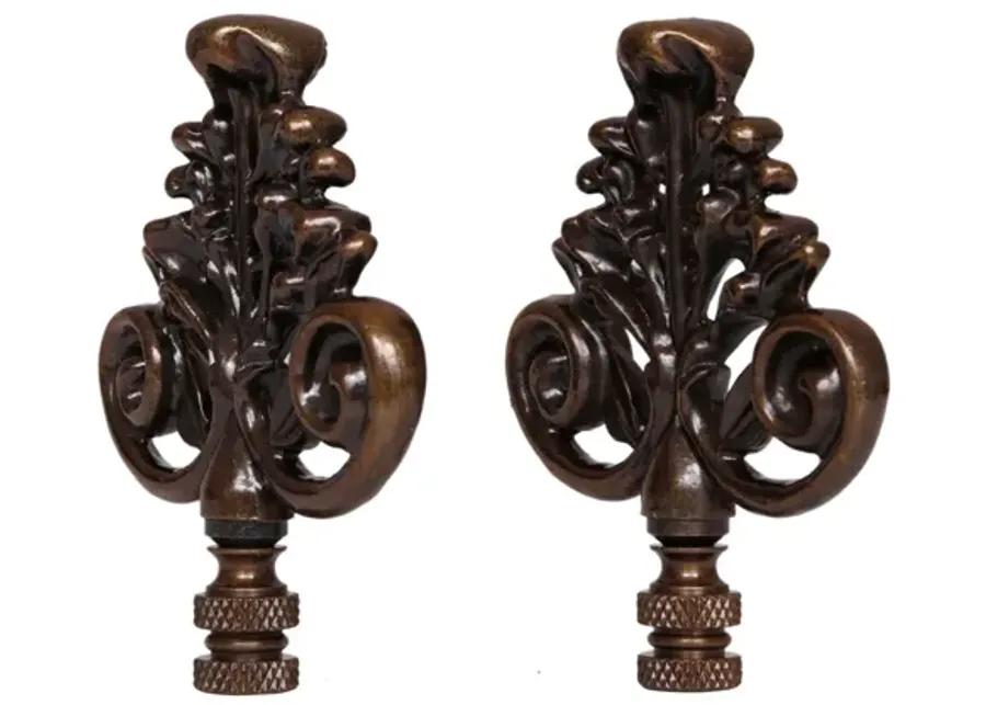 Antiqued Brass Lamp Finials - a Pair By Interesting Things - Brown - Fits a standard size lamp harp