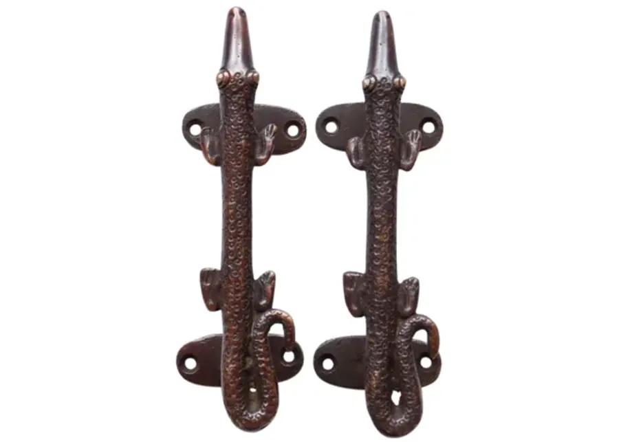 Dark Brass Alligator Door Handles - Set of 2 - Interesting Things - Brown