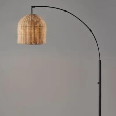 Dominica Rattan Arc Floor Lamp - Dark Bronze/Natural