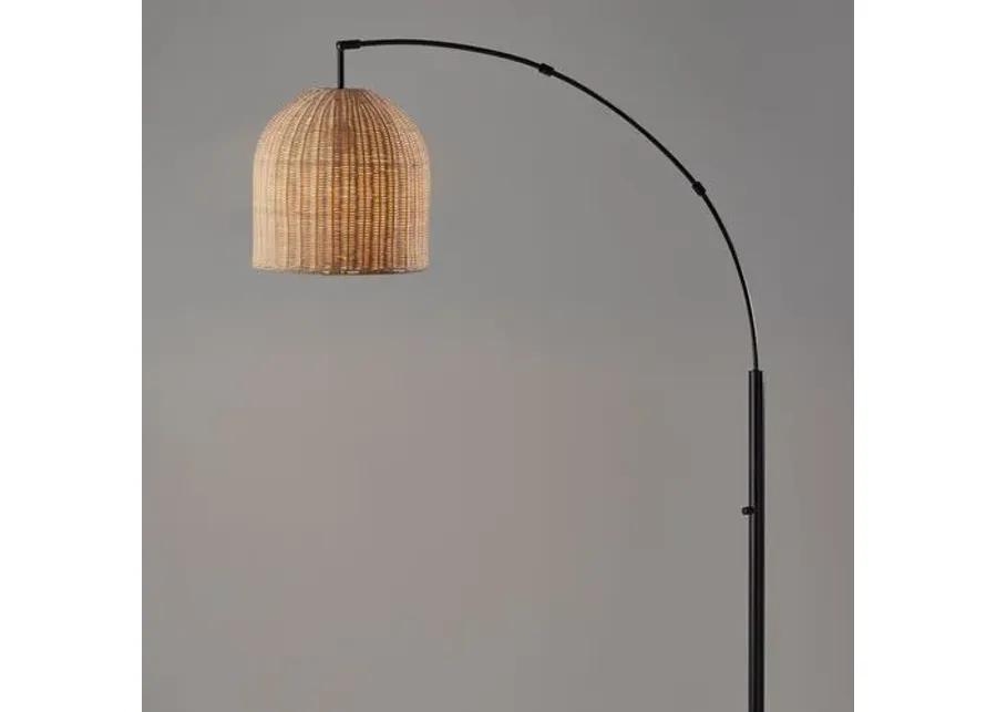 Dominica Rattan Arc Floor Lamp - Dark Bronze/Natural