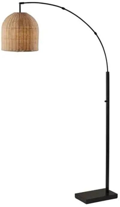 Dominica Rattan Arc Floor Lamp - Dark Bronze/Natural