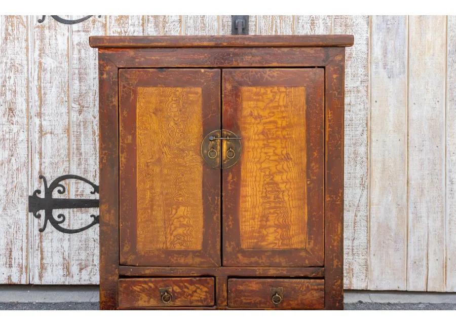 Early 20th C. Asian Burr Elm Cabinet - de-cor - red