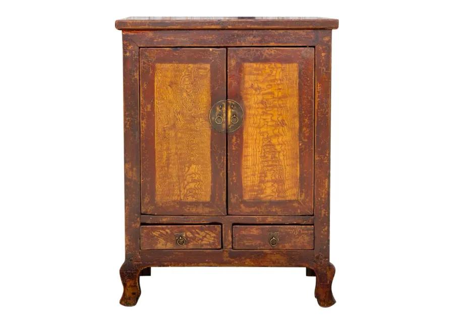 Early 20th C. Asian Burr Elm Cabinet - de-cor - red