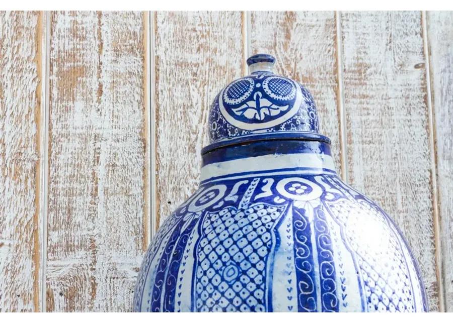 Vintage Blue & White Moroccan Jar - de-cor - Handcrafted