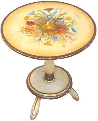 Italian Hand-Painted Floral Footstool - Vermilion Designs - Beige