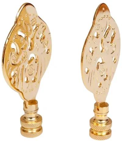 Chinoiserie Brass Lamp Finials - Set of 2 By Interesting Things - Gold - Fits a standard size lamp harp