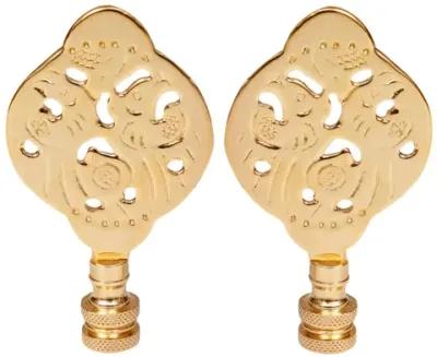 Chinoiserie Brass Lamp Finials - Set of 2 By Interesting Things - Gold - Fits a standard size lamp harp