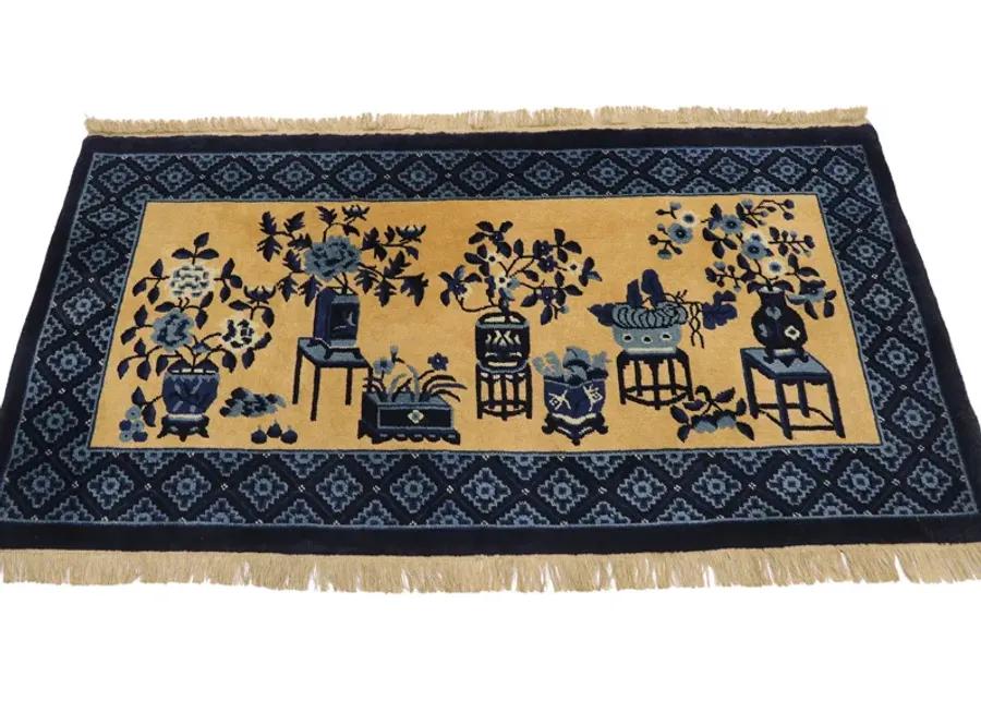 Chinese Baotou Pictorial Rug - 2'4 x 4'6 - Esmaili Rugs & Antiques - Blue - Blue