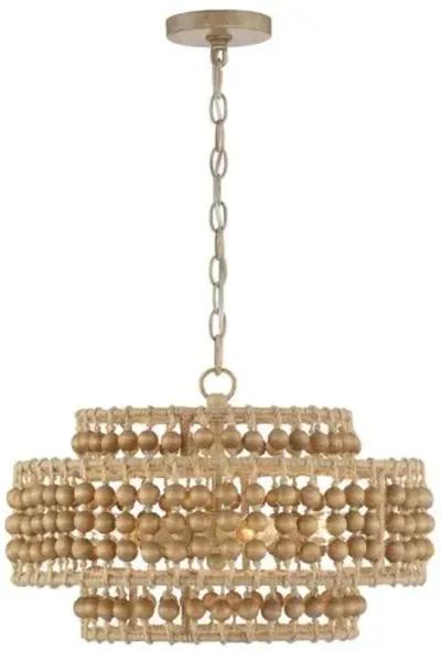 Silas 3-Light Beaded Chandelier - Natural Jute - Crystorama - Brown