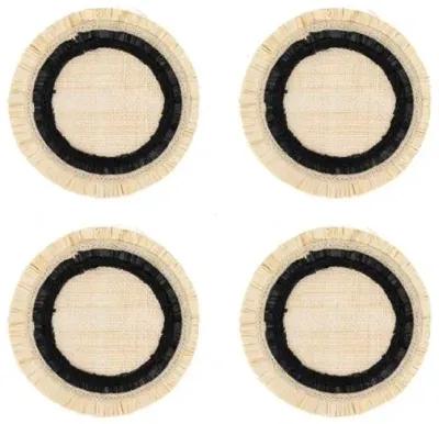 Set of 4 Ruffle-Edge Straw Coasters - Black/Natural - Joanna Buchanan