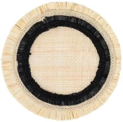 Set of 4 Ruffle-Edge Straw Coasters - Black/Natural - Joanna Buchanan